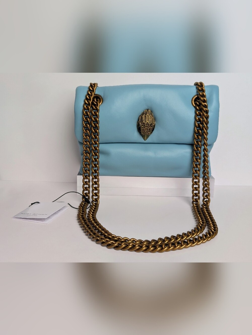 Kurt Geiger London Mini Kew Powder Blue Genuine Leather Chain Shoulder Bag NWT